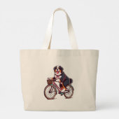 Bernese Hond Biker, Berner cruiser fiets avontuur Grote Tote Bag (Achterkant)