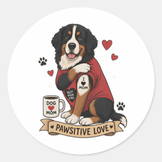 Bernese Hond met Tatoeage Illustratie I Hart Moede Ronde Sticker
