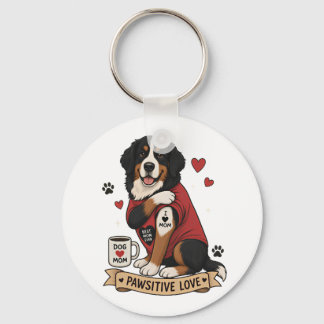 Bernese Hond met Tatoeage Illustratie I Hart Moede Sleutelhanger