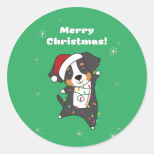 Bernese Merry KerstHappy Kerstmis Klasse Ronde Sticker