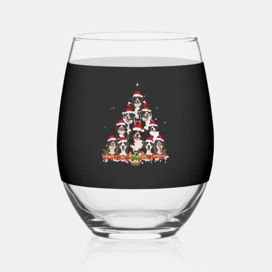 Bernese Mountain Christmas Tree Dog Santa Xmas Fun Wijnglas Zonder Voet (Voorkant)