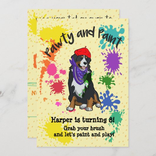 Bernese Mountain Dog Art Invitation de fête d'anni (Devant / Derrière)