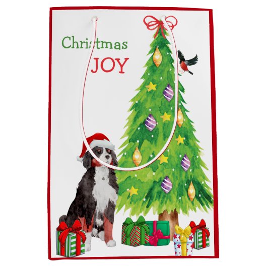Bernese Mountain Dog, Bird en kerstboom Medium Cadeauzakje (Voorkant)