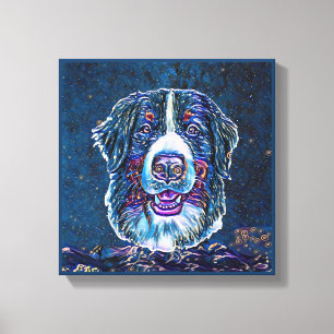Bernese Mountain Dog Blue Sterrennacht Painting Canvas Afdruk