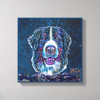 Bernese Mountain Dog Blue Sterrennacht Painting Canvas Afdruk