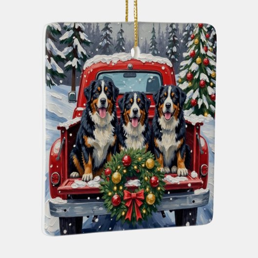 Bernese Mountain Dog Christmas Red Truck Holiday Keramisch Ornament (Rechts)