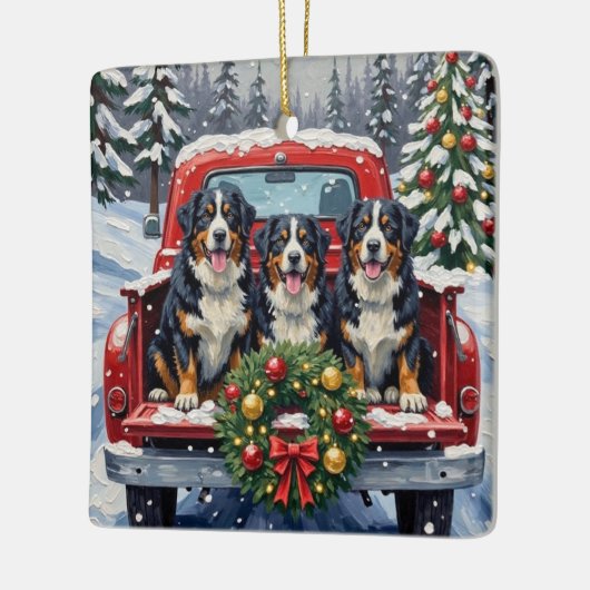 Bernese Mountain Dog Christmas Red Truck Holiday Keramisch Ornament (Links)