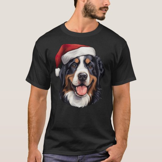 Bernese Mountain Dog Christmas Santa Hat T-shirt (Voorkant)