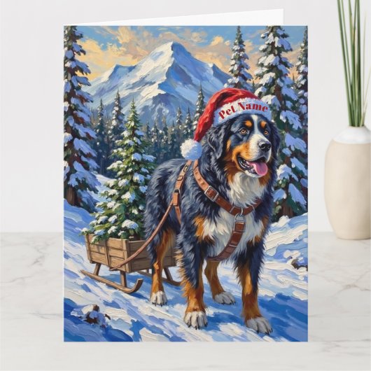 Bernese Mountain Dog Christmas Tree Hauler Hat Kaart (Voorkant)