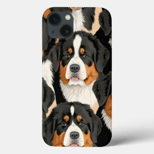 Bernese Mountain Dog Decorative Seamless Pattern iPhone 13 Hoesje