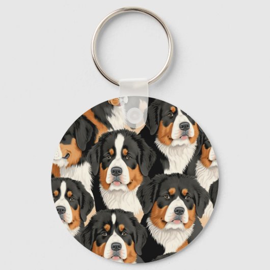 Bernese Mountain Dog Decorative Seamless Pattern Sleutelhanger (Voorkant)