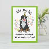 Bernese Mountain Dog Donut Birthday Party Invite Kaart (Staand voorkant)