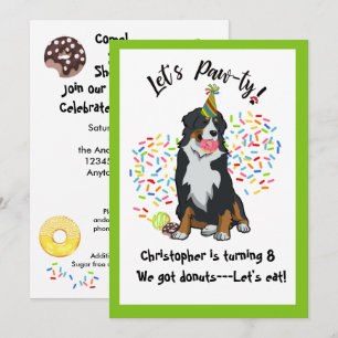 Bernese Mountain Dog Donut Birthday Party Invite Kaart