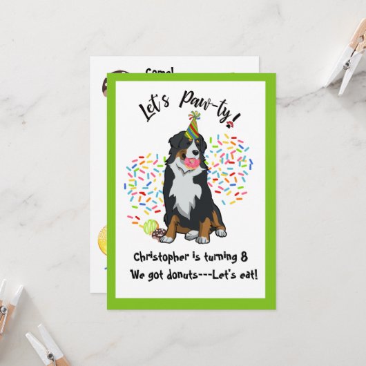 Bernese Mountain Dog Donut Invitation de fête d'an (Devant/Arrière en situation)