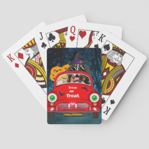 Bernese Mountain Dog Driving Car Scary Halloween Pokerkaarten