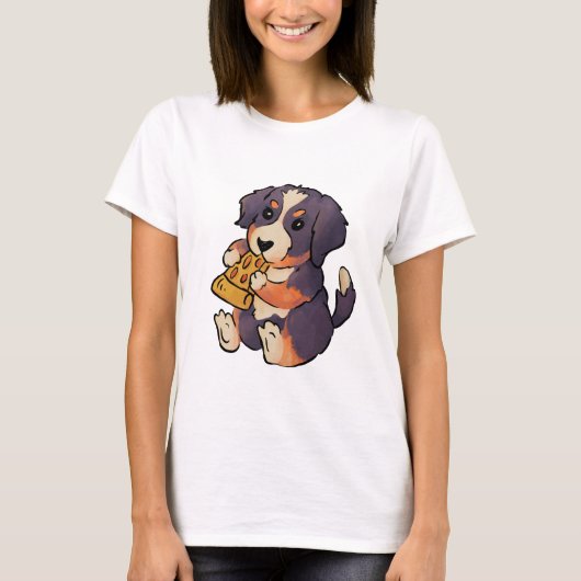 Bernese Mountain Dog Eats Pizza T-Shirt (Voorkant)