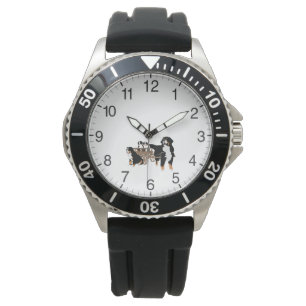 Bernese Mountain Dog Family met Wooden Wagon Horloge