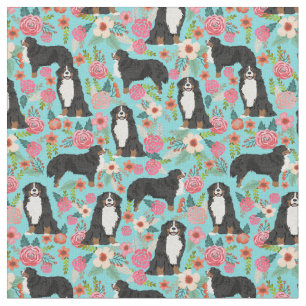 Bernese Mountain Dog florals turquoise Stof