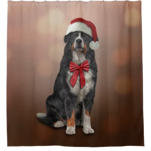 Bernese Mountain Dog in het rode pet van Santa Cla Douchegordijn (Voorkant)