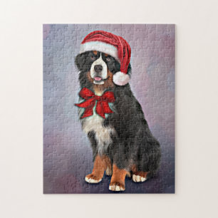 Bernese Mountain Dog in het rode pet van Santa Cla Legpuzzel