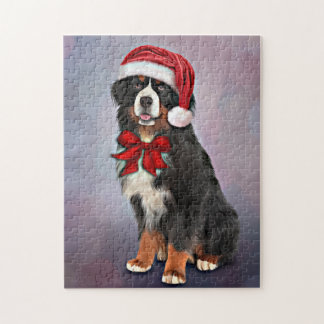 Bernese Mountain Dog in het rode pet van Santa Cla Legpuzzel