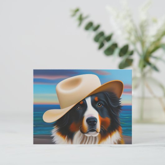 Bernese Mountain Dog in het strand Briefkaart (Staand voorkant)