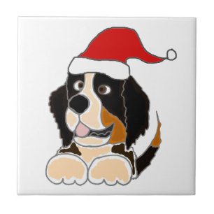 Bernese Mountain Dog in Santa Hat-kerstkunst Tegeltje