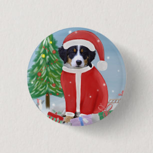 Bernese Mountain Dog in sneeuw met kerstcadeaus Ronde Button 3,2 Cm