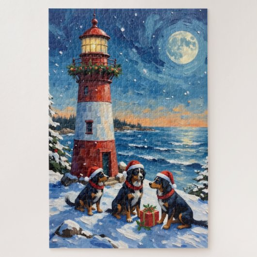 Bernese Mountain Dog Kerst Lichtbaken Vakantie Legpuzzel (Verticaal)