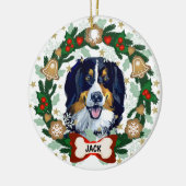Bernese Mountain Dog Kersthond Cookie Wreath Keramisch Ornament (Links)