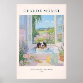 Bernese Mountain Dog Kunstprint Monet Stijl Bloemm Poster