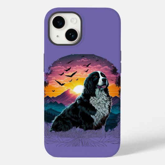 Bernese Mountain Dog met Mountain Sunrise uitzicht Case-Mate iPhone Case (Achterkant)