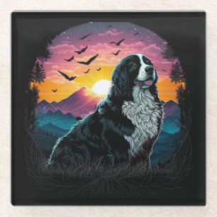 Bernese Mountain Dog met Mountain Sunrise uitzicht Glazen Onderzetter