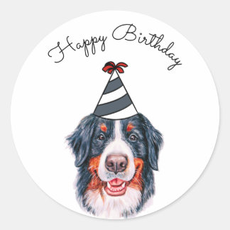 Bernese Mountain Dog met Pet van de Partij Ronde Sticker