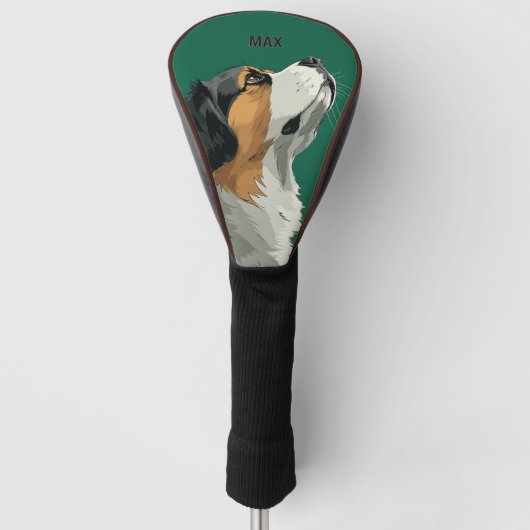 Bernese Mountain Dog on Green Background Golfheadcover (Voorkant)