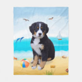 Bernese Mountain Dog over Beach Fleece Deken (Voorkant)