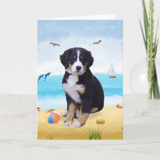 Bernese Mountain Dog over Beach Kaart (Voorkant)