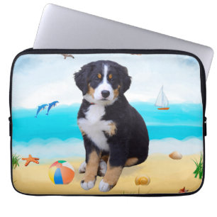 Bernese Mountain Dog over Beach Laptop Sleeve