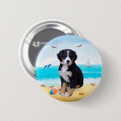 Bernese Mountain Dog over Beach Ronde Button 5,7 Cm (Voorkant /achterkant)