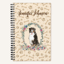 Bernese Mountain Dog Paw Print & Floral Cute Notitieboek