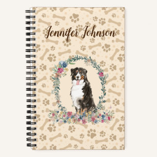Bernese Mountain Dog Paw Print & Floral Cute Notitieboek