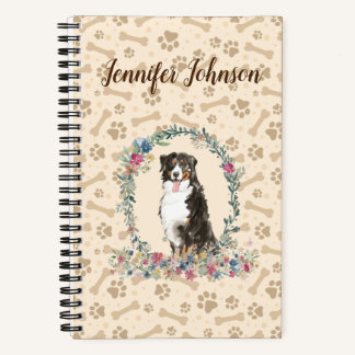 Bernese Mountain Dog Paw Print & Floral Cute Notitieboek