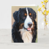 Bernese Mountain Dog Portrait Kaart (Gele Bloem)