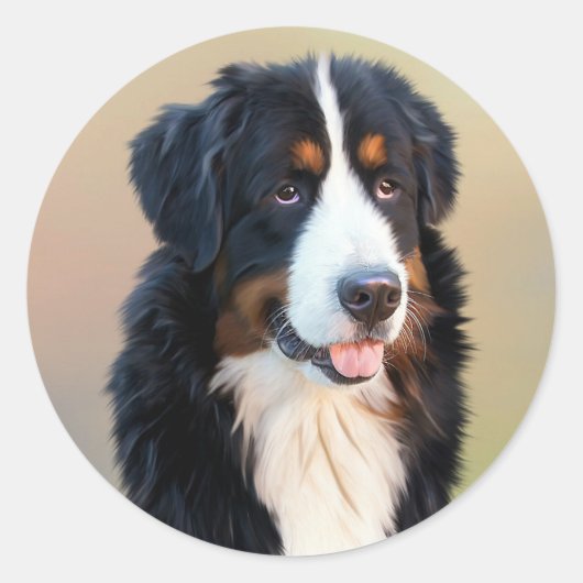 Bernese Mountain Dog Portrait Ronde Sticker (Voorkant)