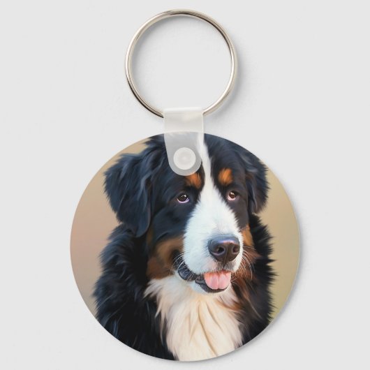 Bernese Mountain Dog Portrait Sleutelhanger (Voorkant)