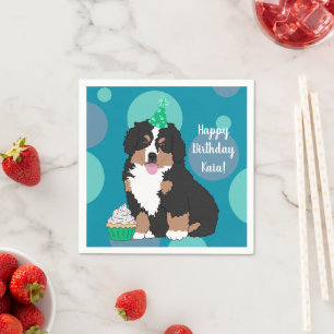 Bernese Mountain Dog Puppy Birthday Napkins Servet