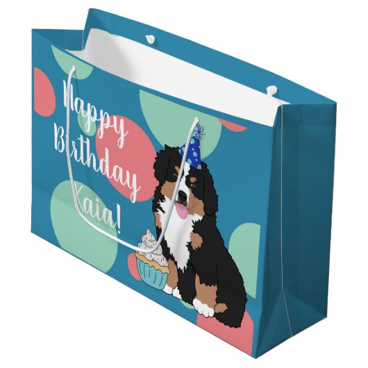 Bernese Mountain Dog Puppy Large Gift Bag Groot Cadeauzakje (Voorkant Gekanteld)