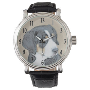 Bernese Mountain Dog Puppy Painting - Originele Ku Horloge