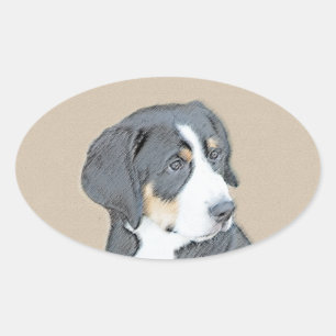 Bernese Mountain Dog Puppy Painting - Originele Ku Ovale Sticker