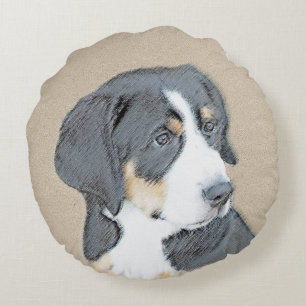 Bernese Mountain Dog Puppy Painting - Originele Ku Rond Kussen